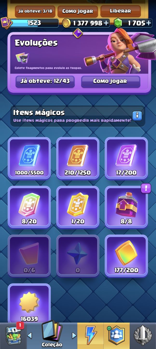 Conta Clash Royale com 1000 mil troféu, 1 milhão e 300 de ouro, 1400 gema e etc