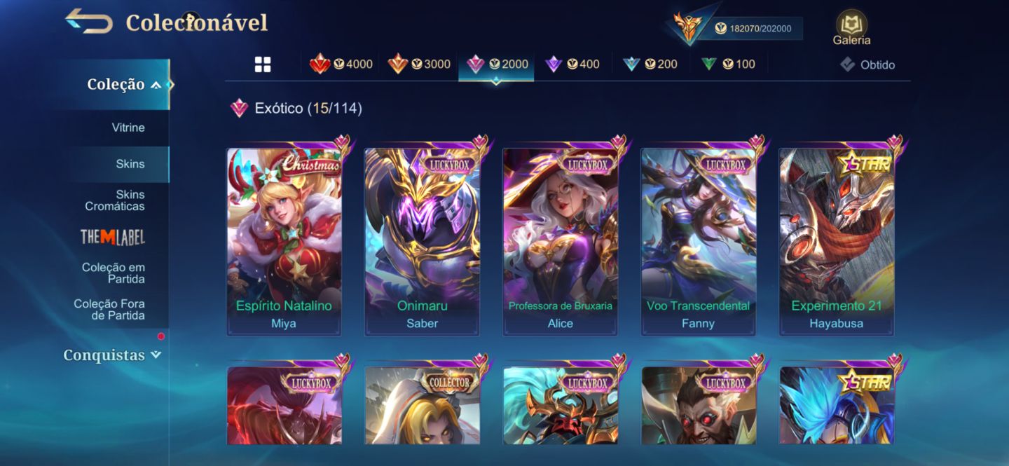 Conta MLBB com skins exclusivas como KOF, Jujutsu KAISEN e outras skins raras