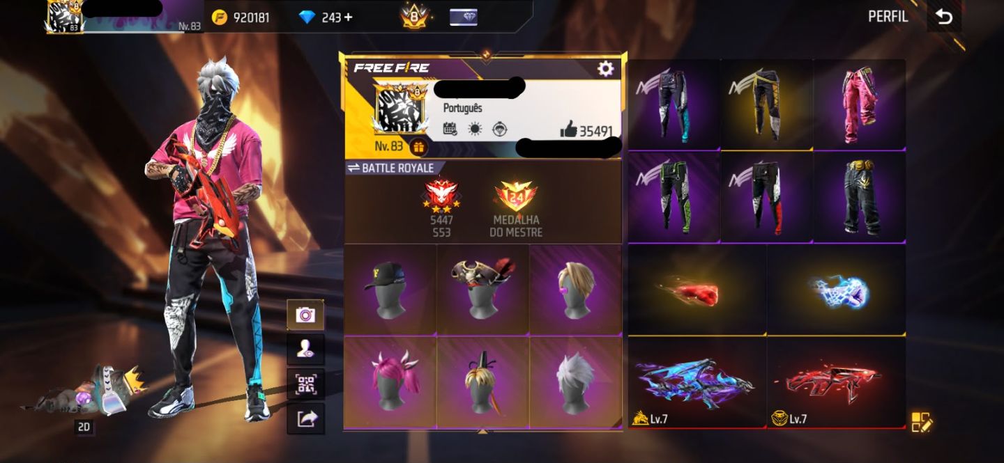 Conta Free Fire Level 83 com Segundo Passe 7 Angelicais 850+ Peitorais Prime 8