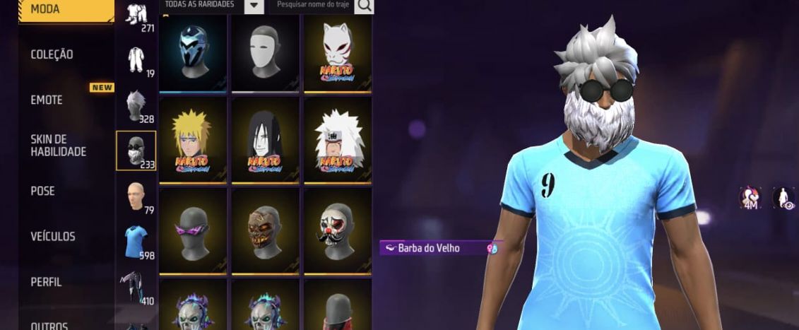 Conta de fre fre com várias skins de armas atribuídas