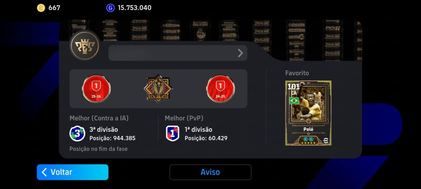 Conta eFootball BRABA do Gullit, Zola e Pelé