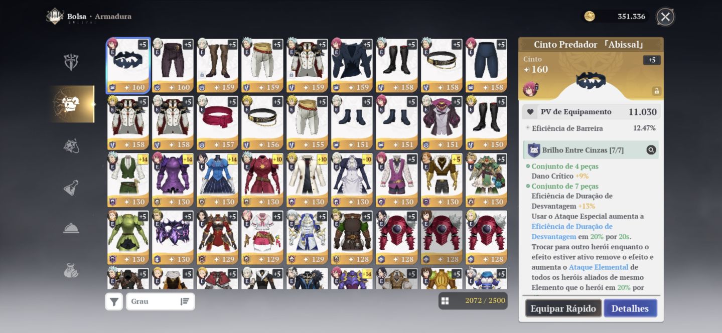 BAN P10, MERLIM P10, MELIODAS P9, ELIZA P6, GOWTHER P6, CONTA FULL END GAME