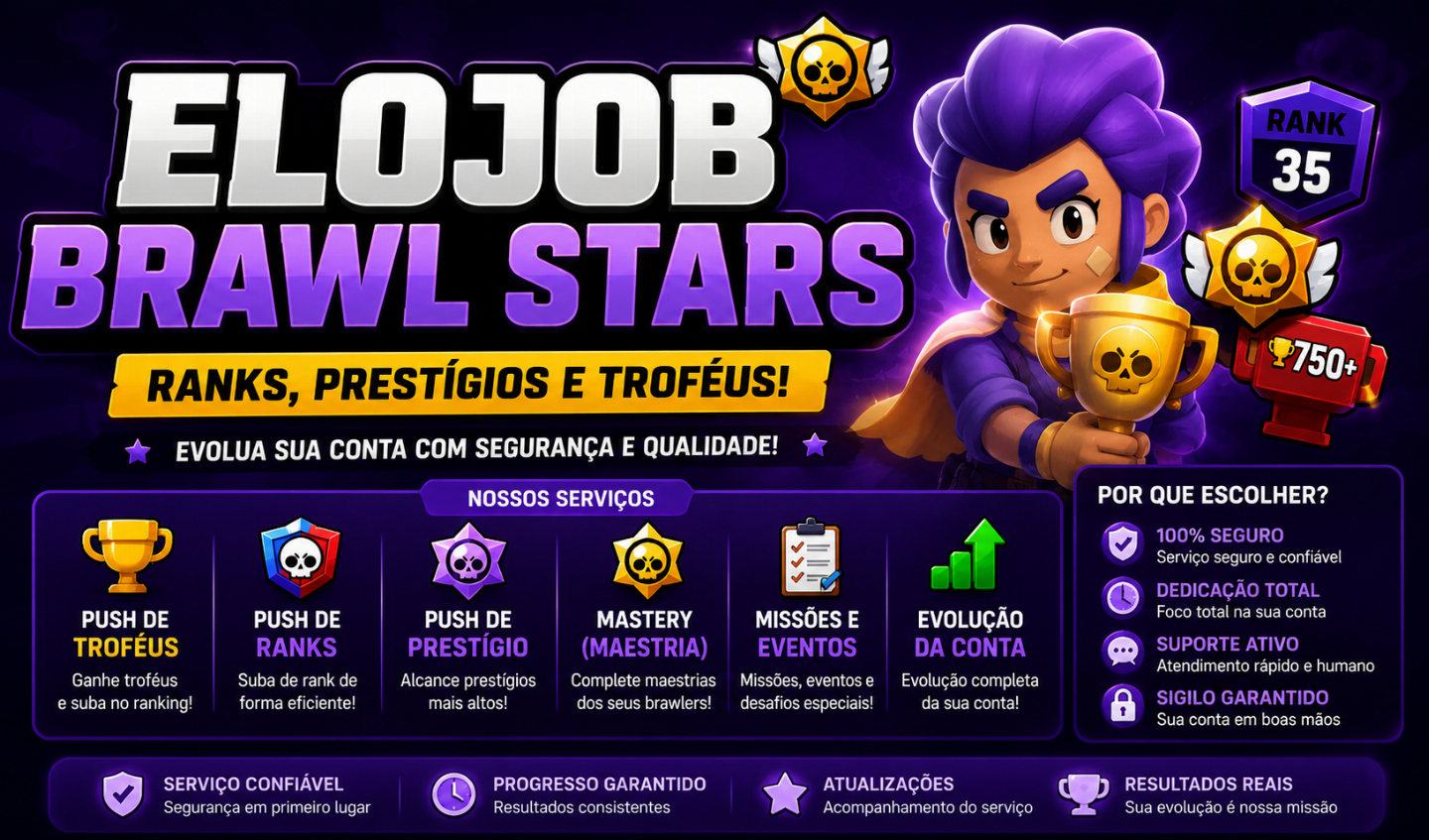 ELOJOB BRAWL STARS O + BARATO DA GG ( UPO PRESTÍGIOS, RANKS E TROFEUS)