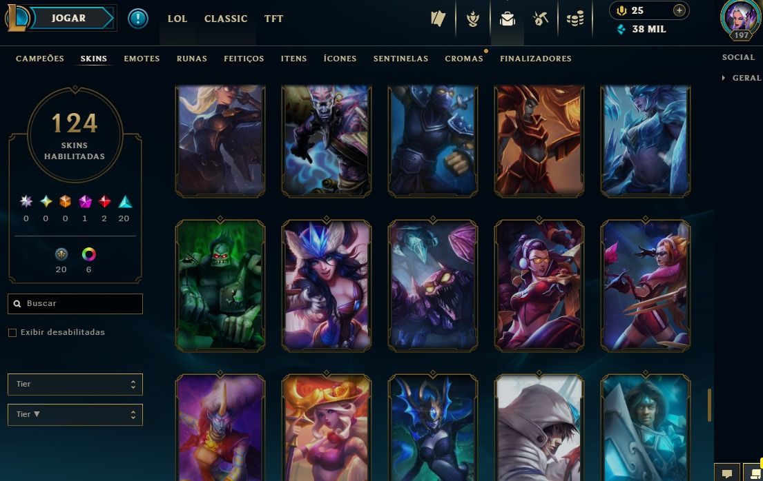 Full Acesso - 124 Skins - 140 Campeões - Level 197 - 38 Mil Essencia Azul