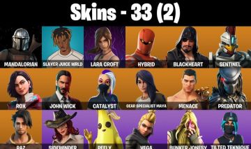 CONTA FORTNITE COM MACHADO LEVIATÃ, LARA CROFT, 1.100 V-BUCKS E 33 SKINS