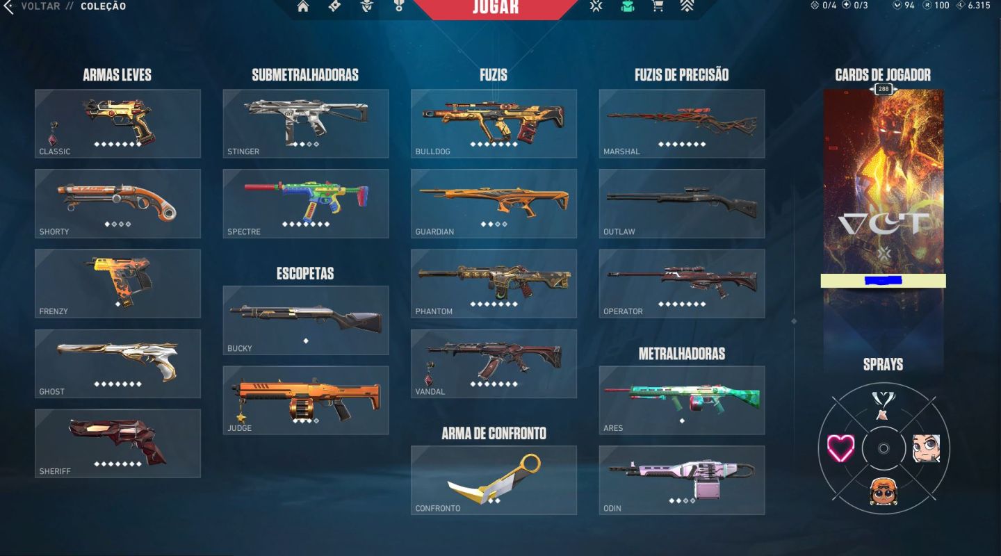 Conta valorant unico dono com 1300 em skins