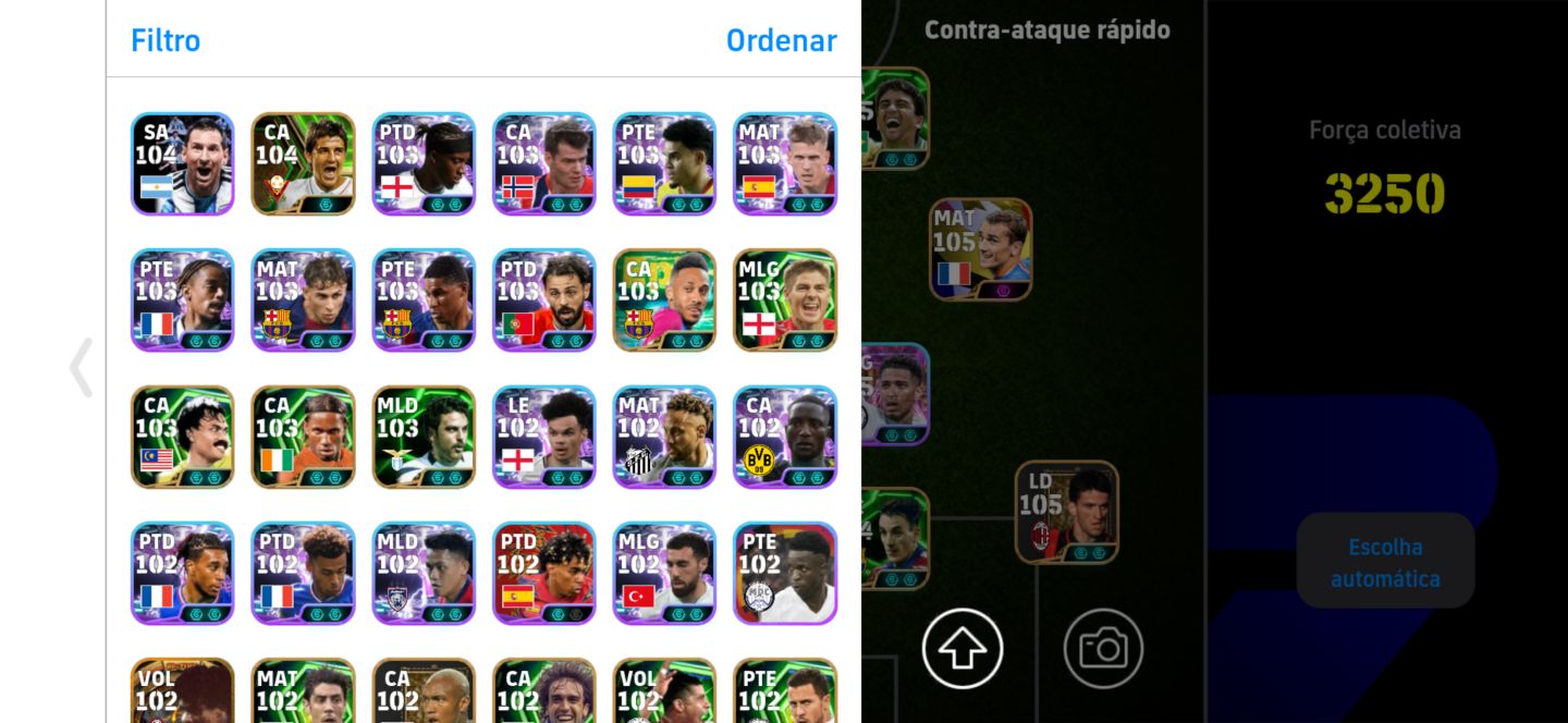 Conta top de efootball mobile com Shevchenko, Kaká e Bellingham.