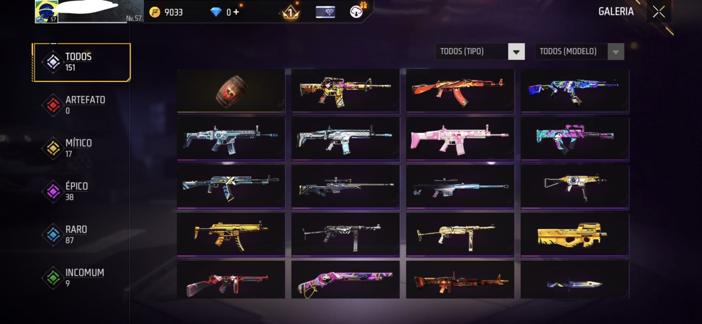Conta Free Fire Antiga Nível 57 Para Pessoas Exigentes Cheia de Roupas e itens
