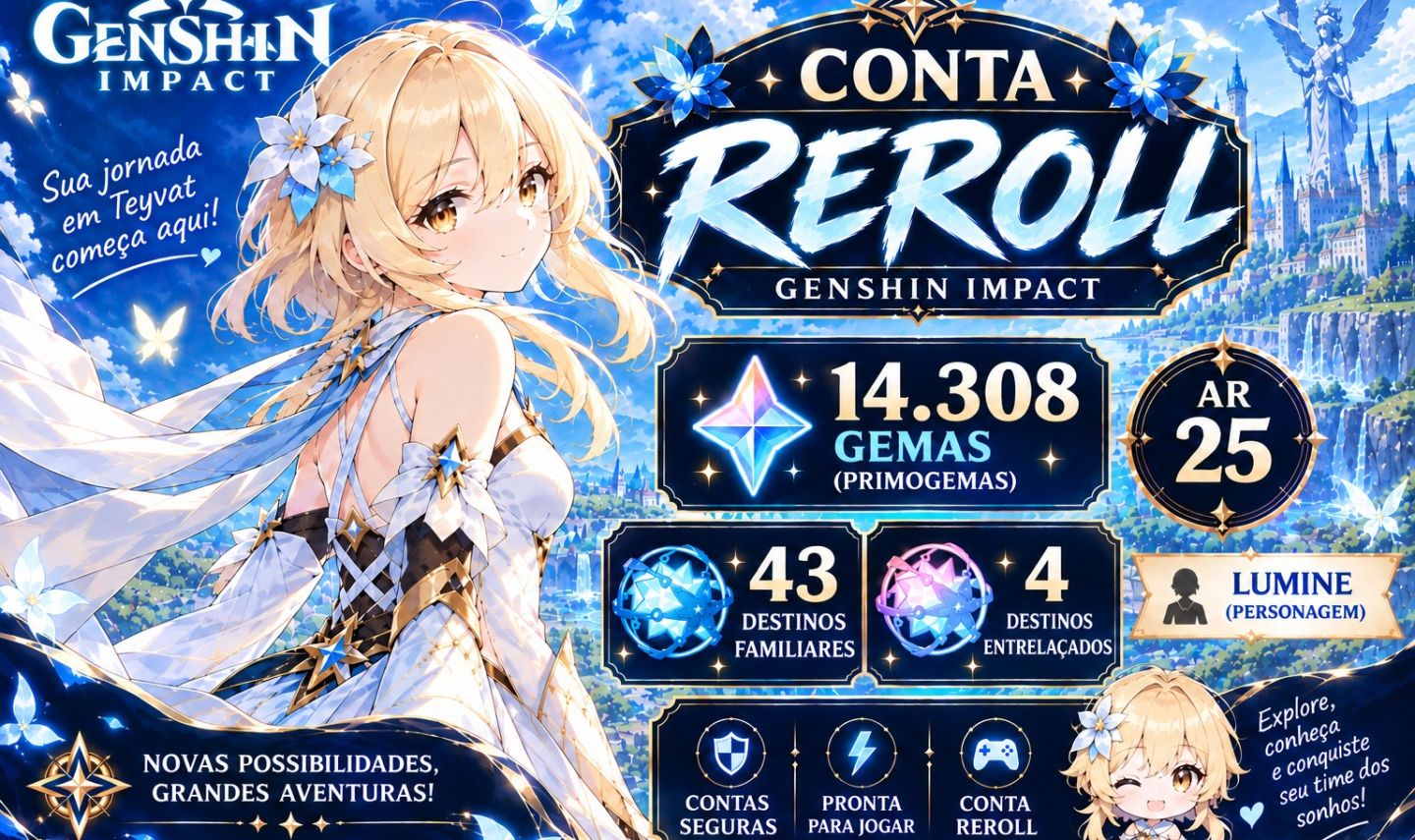 Conta Genshin Impact América Ar25 + 14.308 Primogems + 130 Pulls