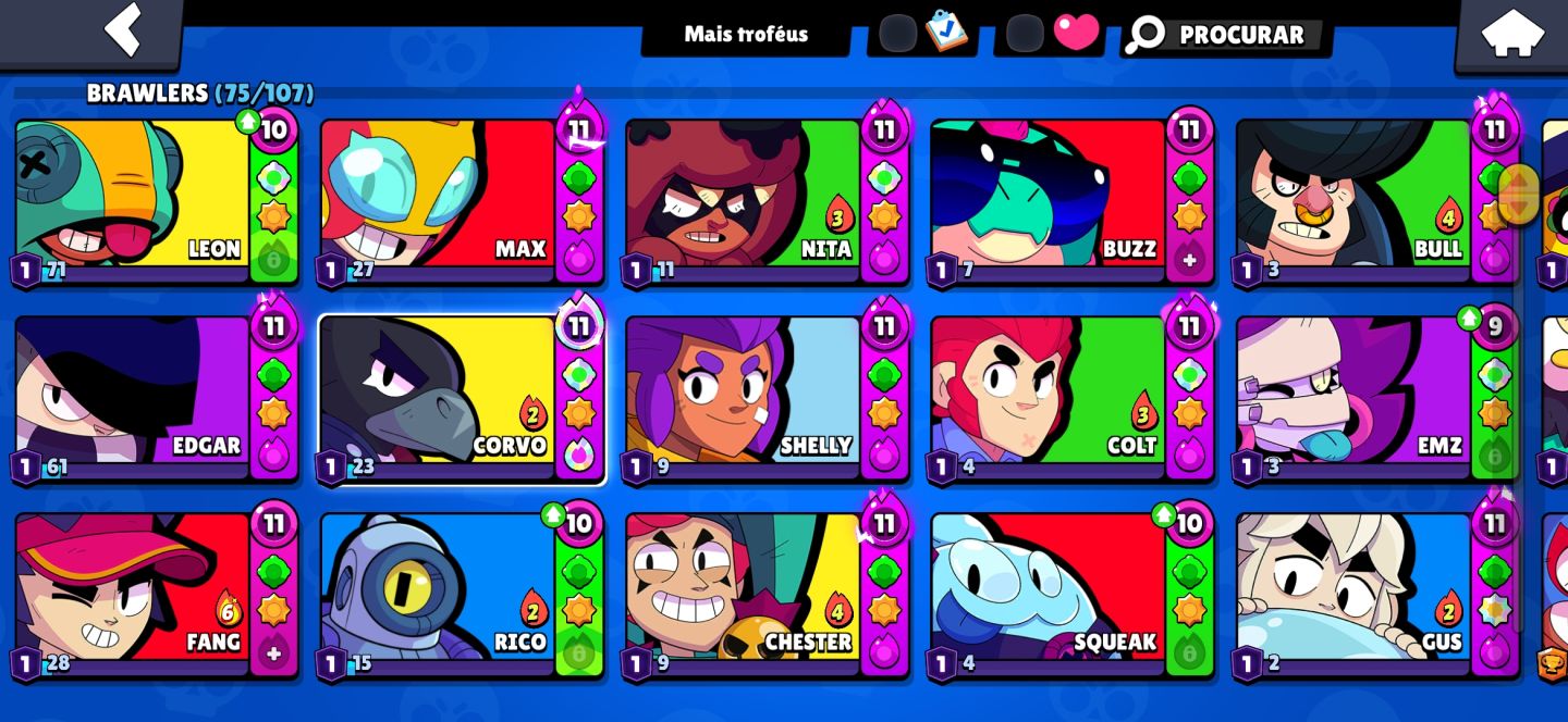 Conta de Braw stars com 22 mil troféus e 17 prestigios