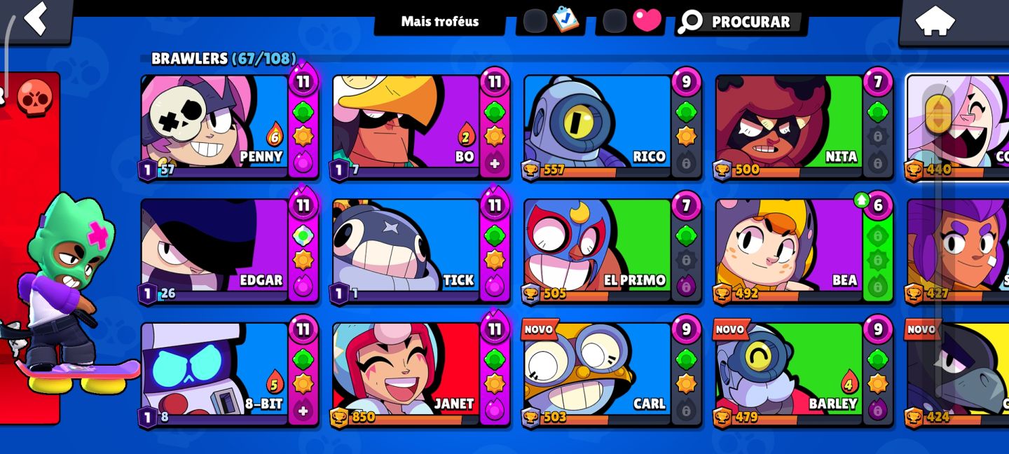 Conta brawl star bob sponja várias skins