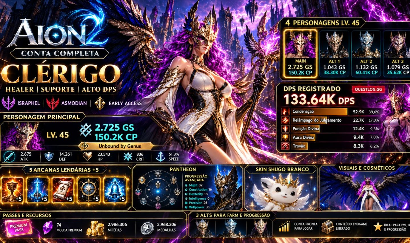 AION 2 | CLÉRIGO 2725 GS / 150K CP | ISRAPHEL ASMODIAN | GLOBAL | SHUGO BR