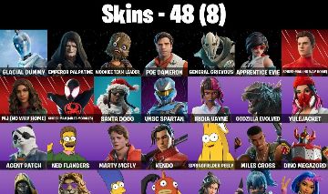 CONTA FORTNITE COM 48 SKINS KENDO/SPIDER MAN/YOO-MI/VANGUARD/CARINA/DAIGO