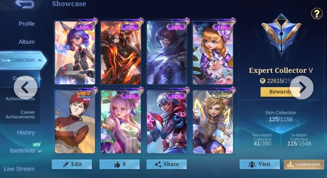 Conta mobile legends 125 skins