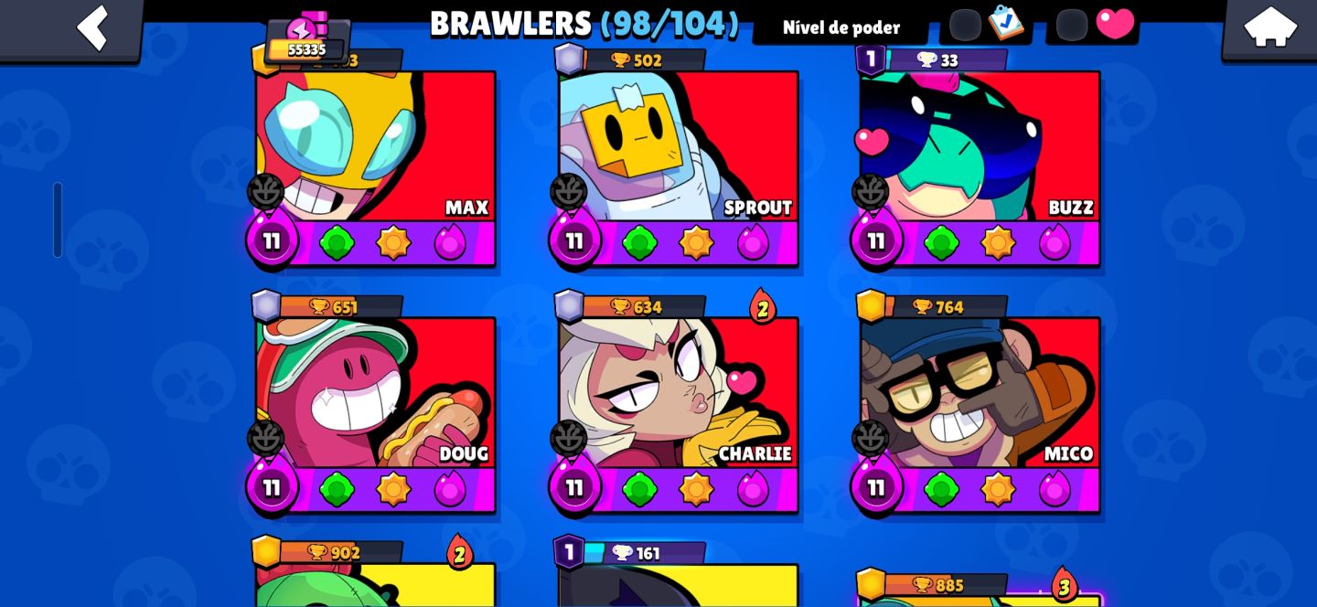 Conta de brawls stars com skins dos antigos passes e skins lendárias
