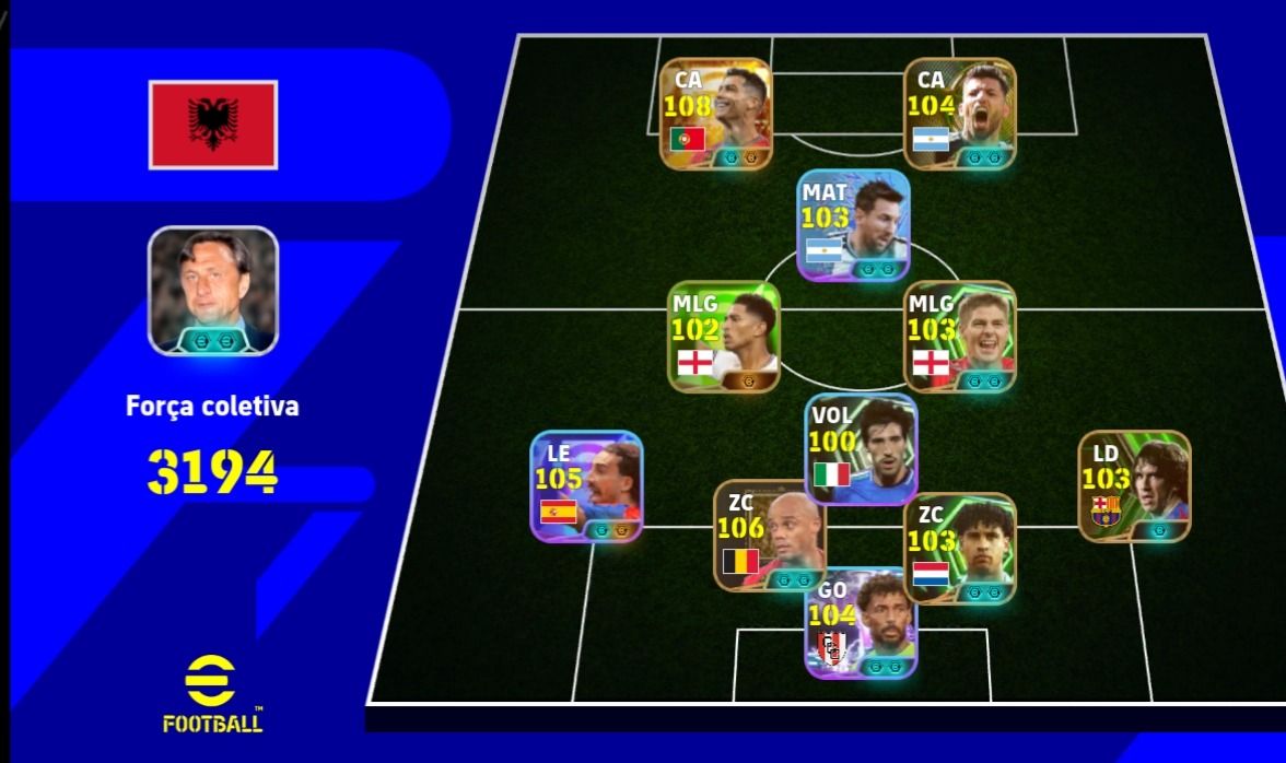 CONTA DE EFOOTBALL COM CR7 BIG TIME,KOMPANY 106,CUCURELLA 105,VOZINHA E AGUERO