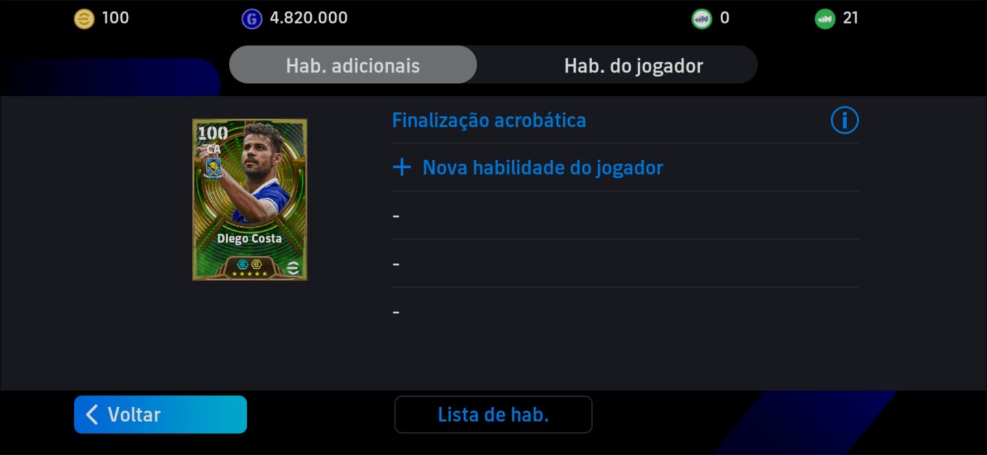 CONTA 1.2 M de treino, 16 de posição, 21 de habilidade, 5 M de gp e Diogo Costa