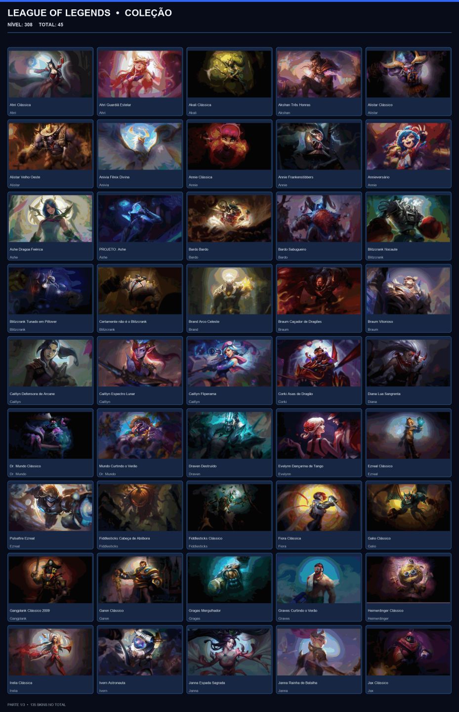 CONTA OURO 1 / 135 SKINS / NIVEL 308 / HONRA 4 / 149 CHAMPS / EMAIL ALTERAVEL