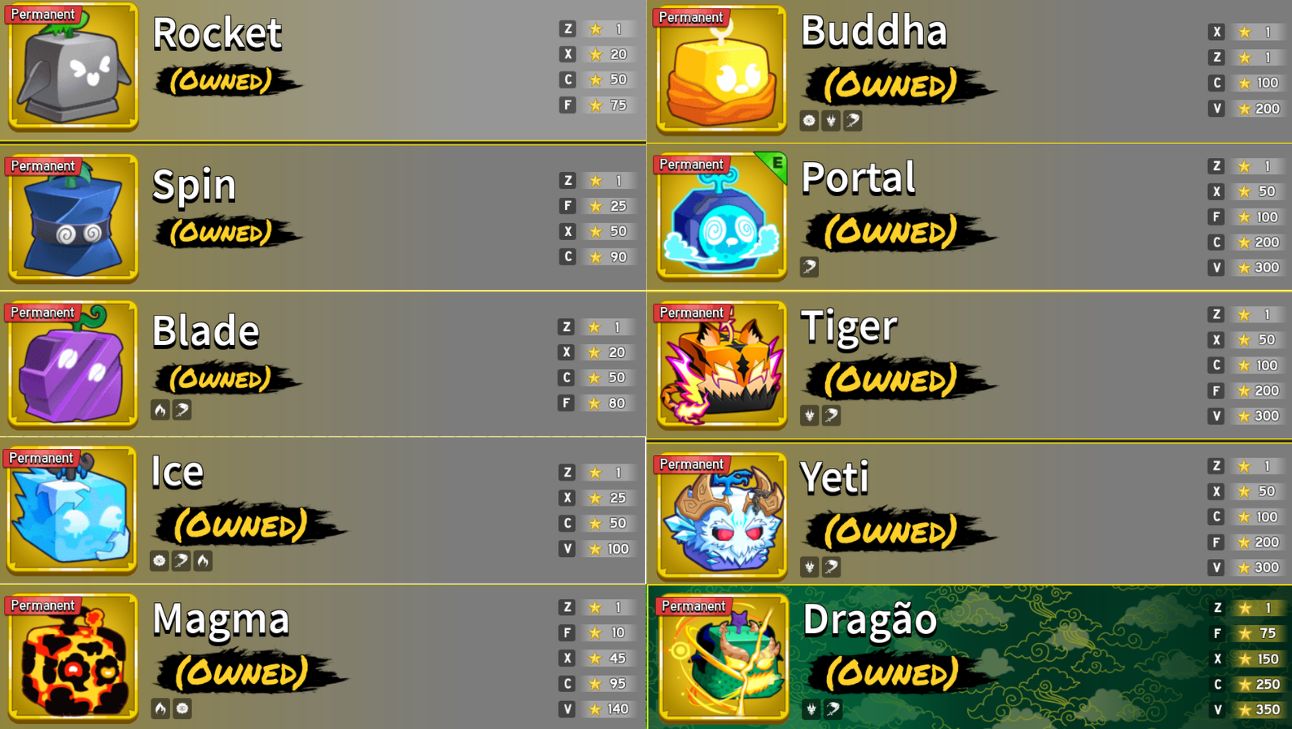 Conta de blox fruits Com Dragon, Yeti, Tiger, Portal e Buddha Perm e muitas pass