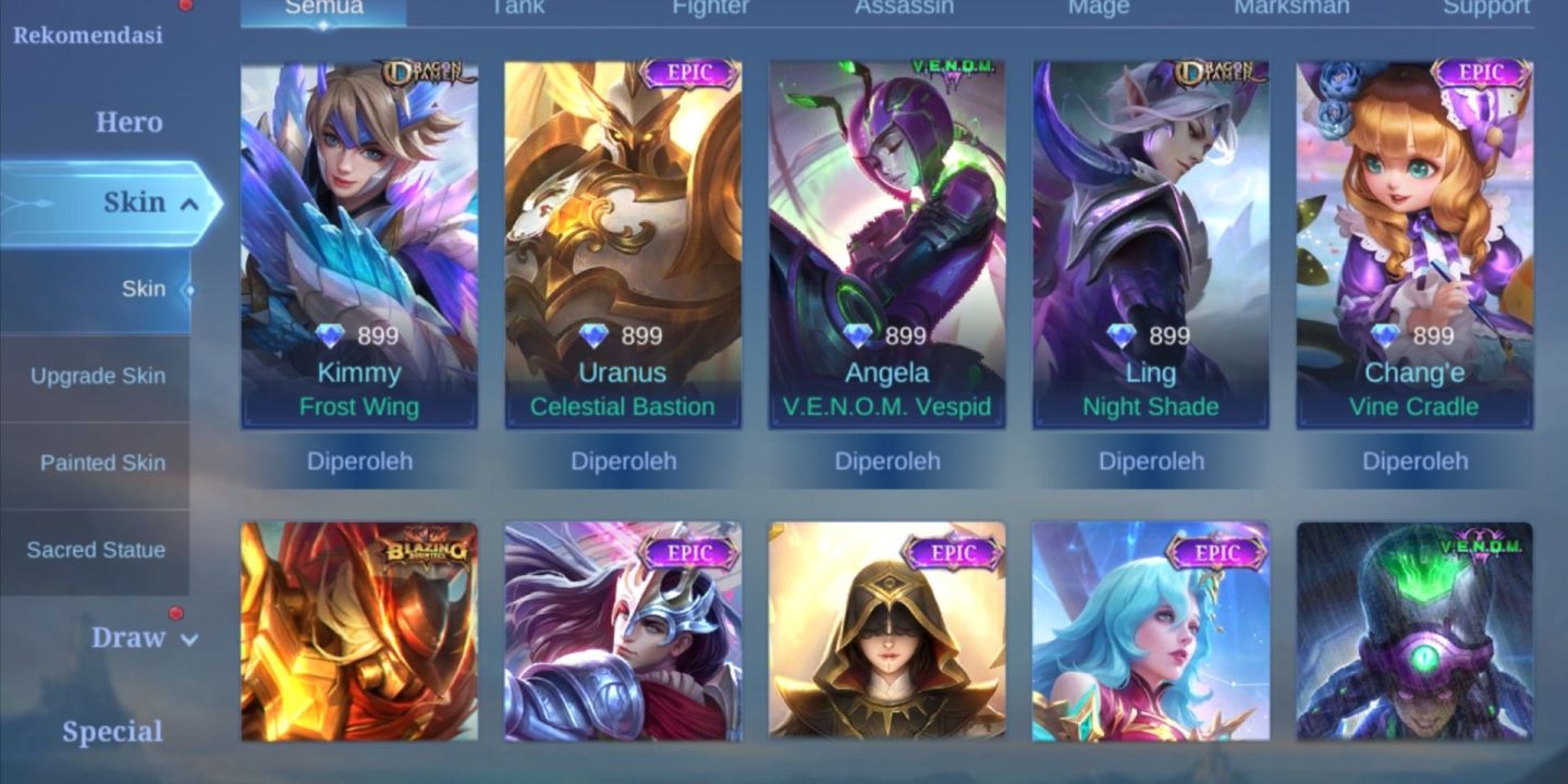 CONTA MLBB FA | 290 SKINS | GRANGER PRIME | VALE GAARA | 133 HERÓIS
