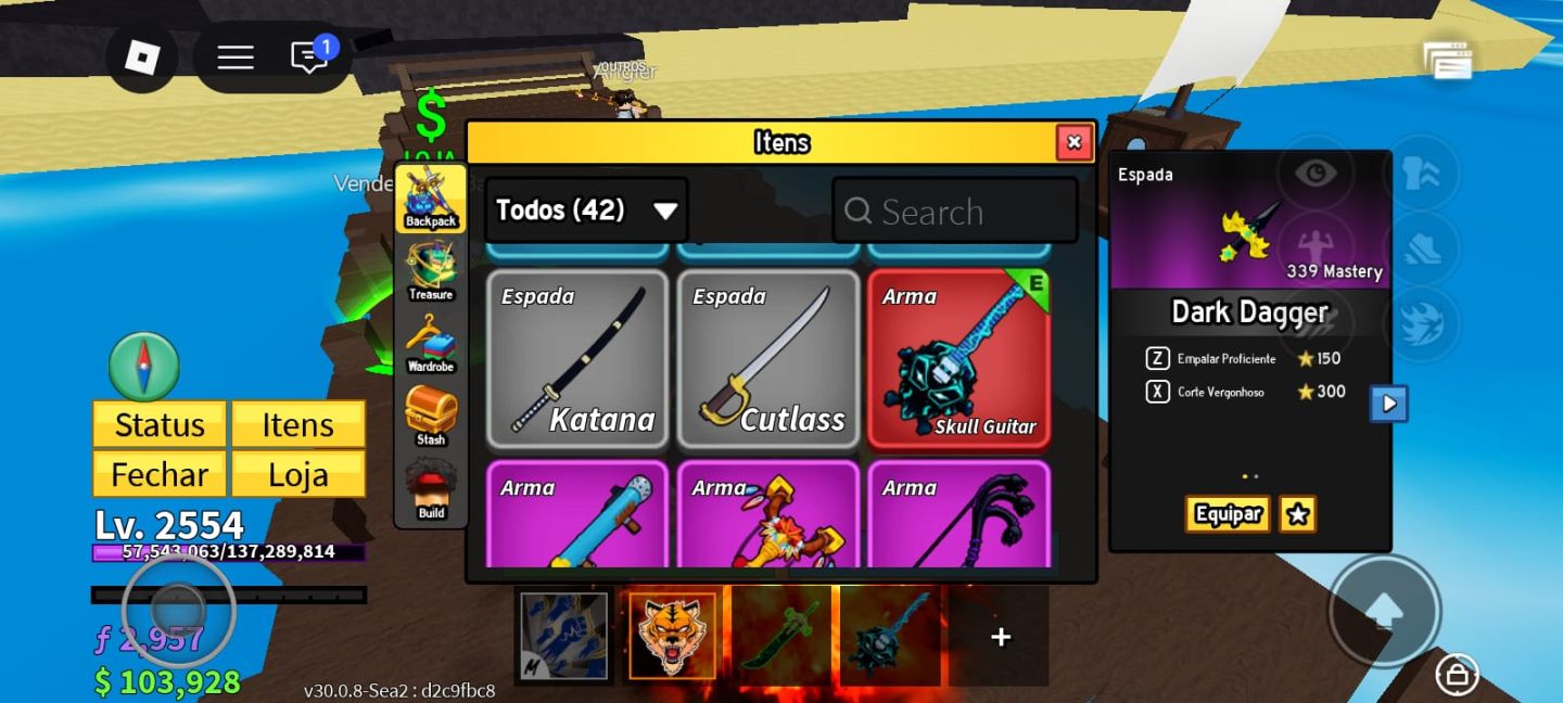 Blox Fruits LV 2554 + Fruta TigerMítica + 2 Kitsune + Venom + Dark Dager yoru v2