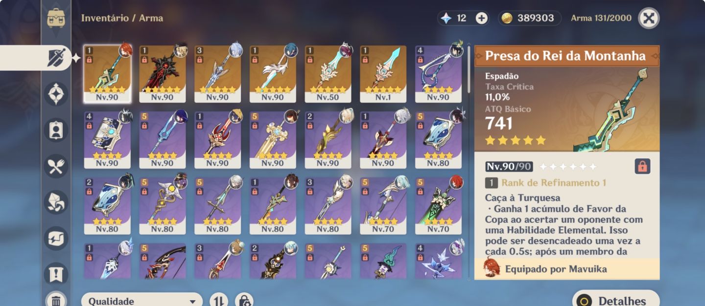 Conta genshin Impact com 24 personagens 5 estrelas, armas 5 estrelas e artefatos