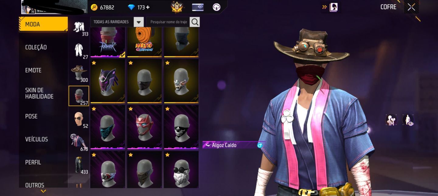 CONTA DE FREE FIRE (FF) SEMI FULL PASSE COM RAGNAROK E PÉ DESCALÇO
