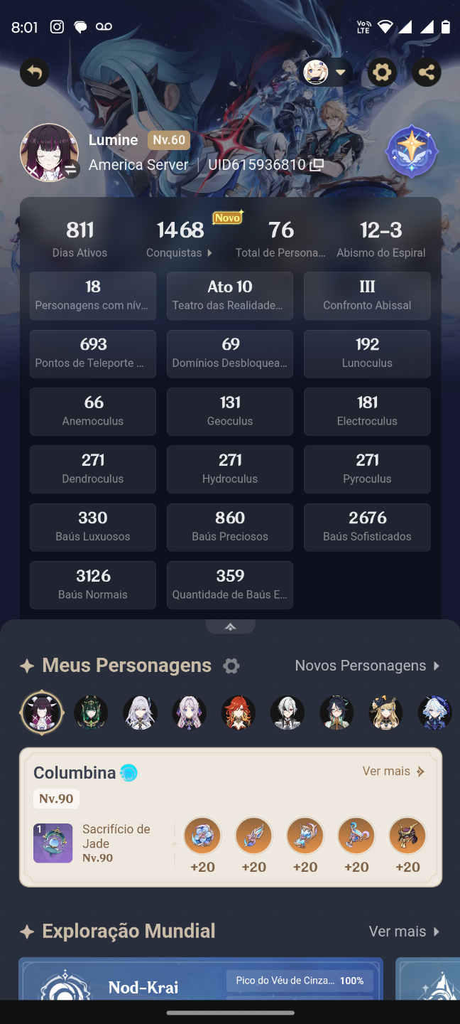 Conta genshin com vários t5 e assinaturas