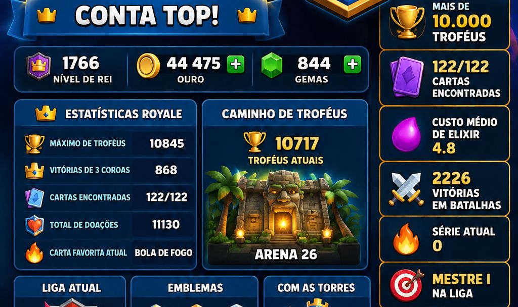 CONTA DE CLASH ROYAL FULL CARTAS, ALGUNS HERÓIS E EVOLUÇOES