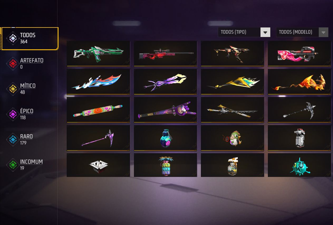 CONTA FREE FIRE +390 PEITAS, ITENS RAROS, PARCERIAS E MAIS! Olhar Descrição
