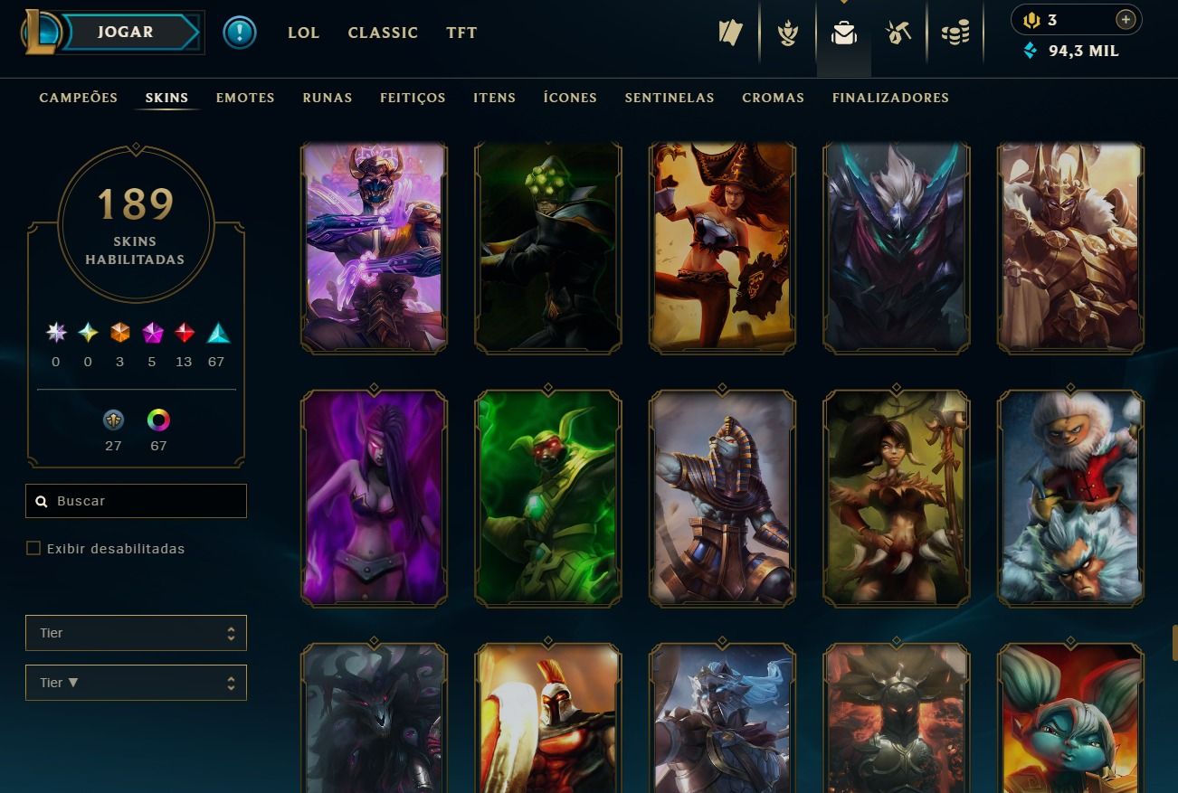 CONTA DE 2016 - 189 SKINS - LVL 306 - TODOS CAMPEÕES - 94K DE EA - 55 CROMAS