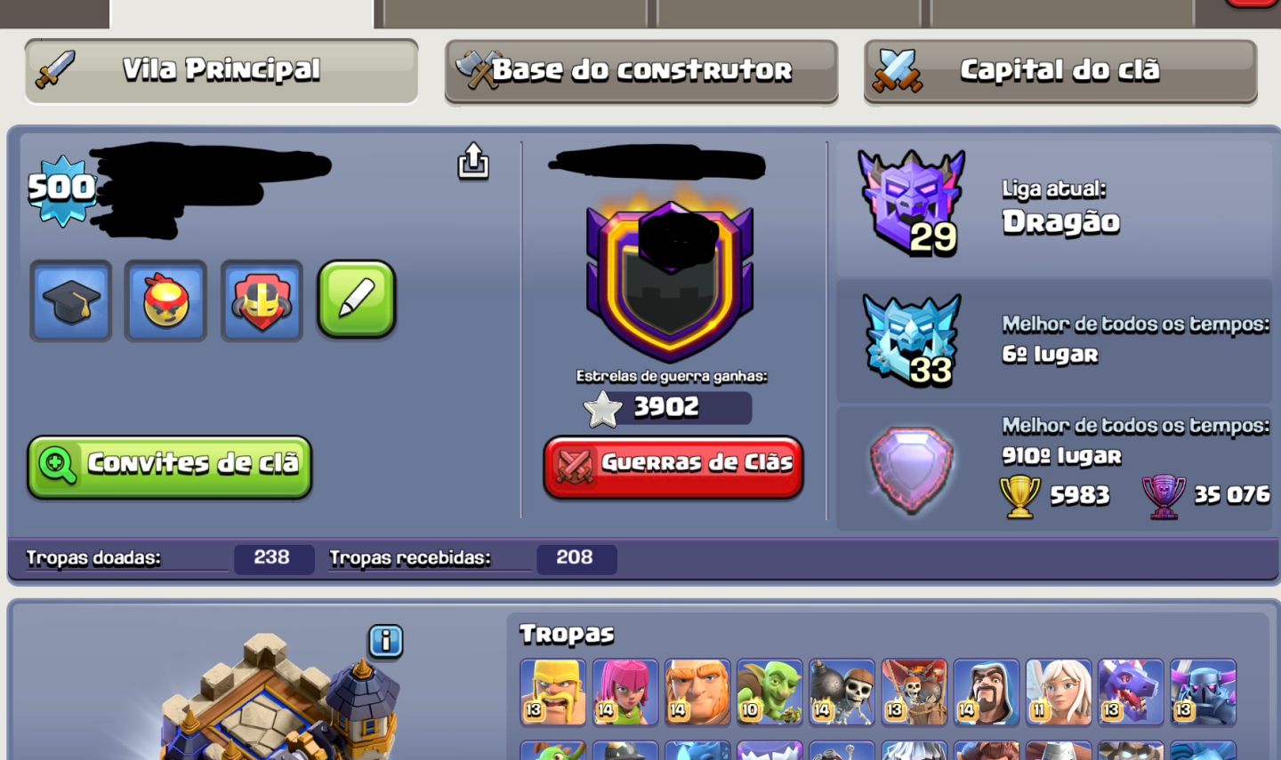 CONTA NÍVEL 500 CLASH OF CLANS 100% FULL (A MAIS RARA DO MERCADO HOJE)