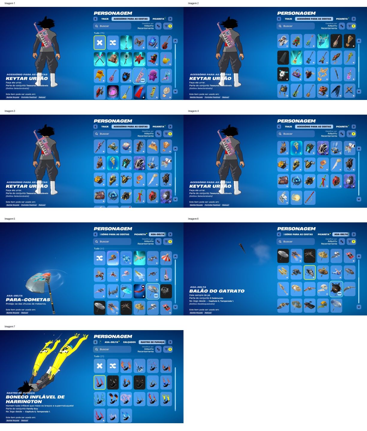 CONTA FORTNITE KEYTAR URSÃO + 75 ACESSÓRIOS 41 ASAS-DELTA 21 RASTROS Completa
