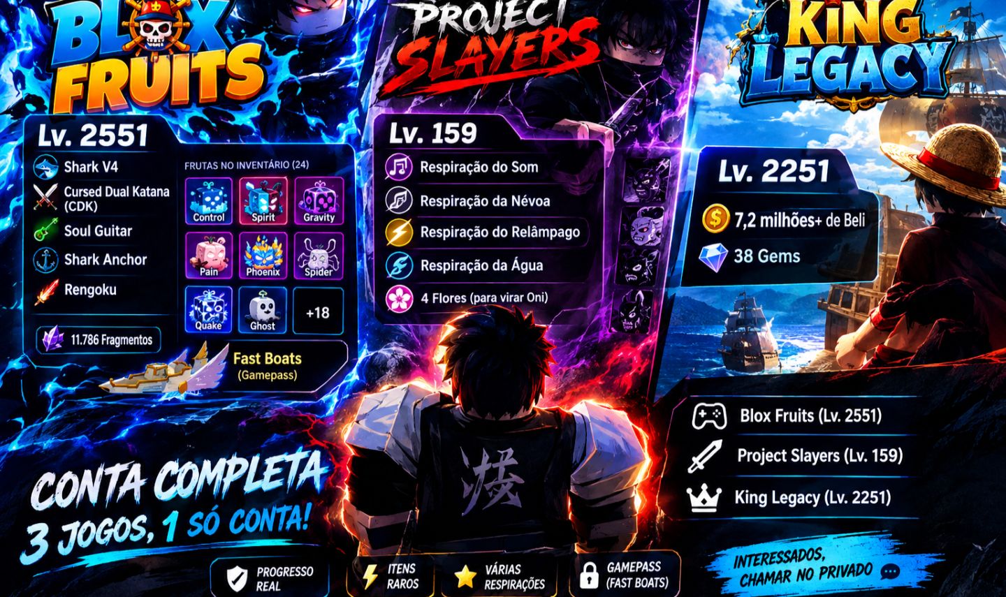 Conta de Roblox, com blox fruits upada, king legacy, e project Slayers.