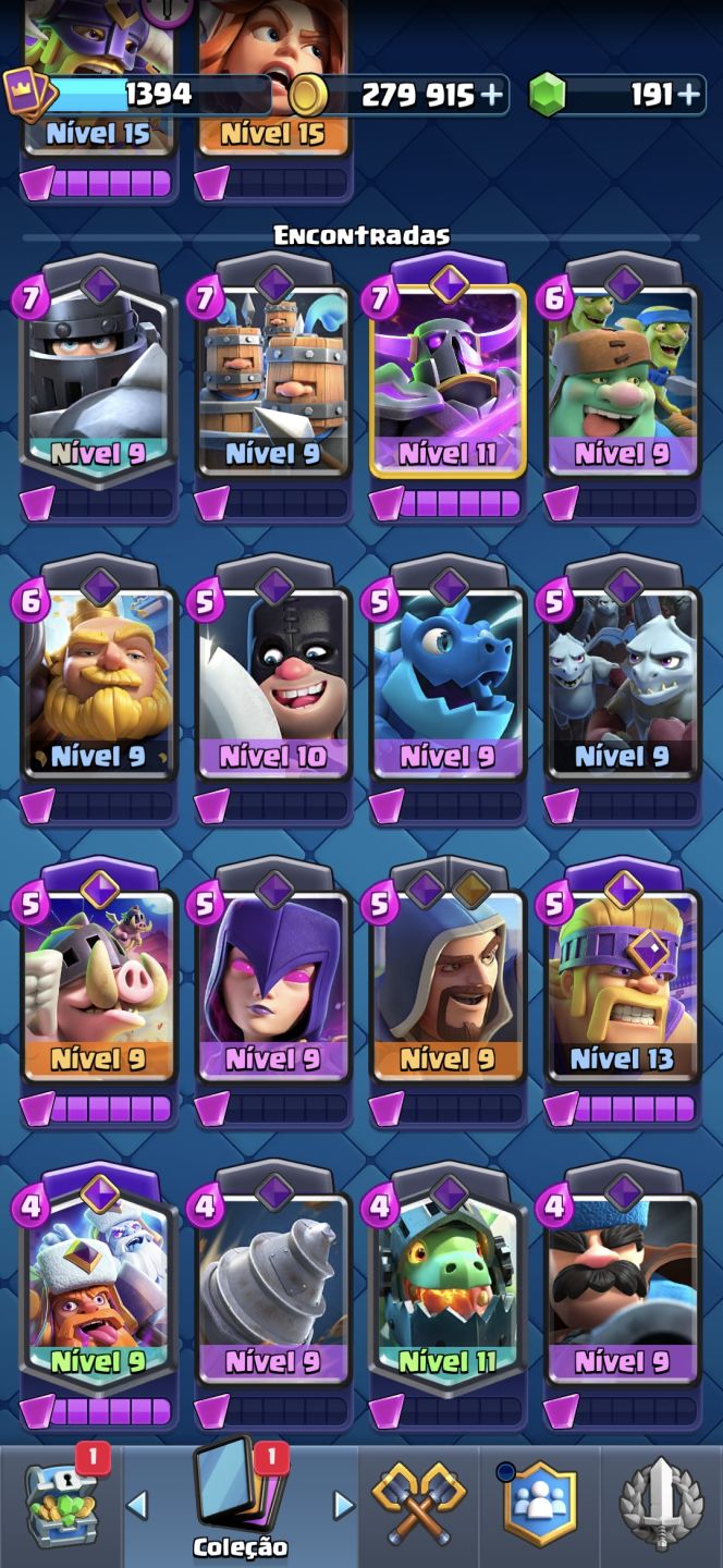 Clash royale, deck de log bait evocannon quase no máximo, 4 heróis e 10 evo
