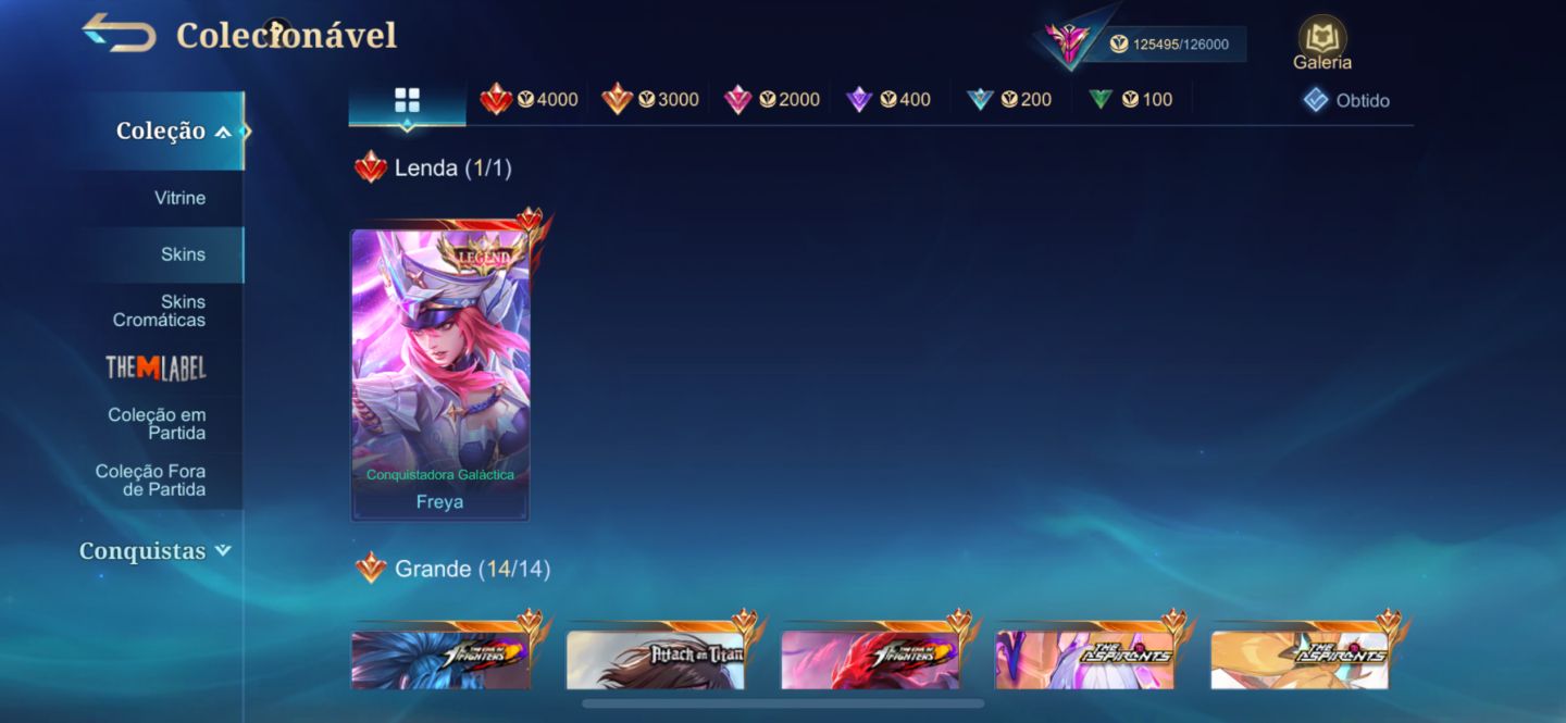 Conta MLBB | 326 Skins, Freya Lenda + Collabs (JJK, AOT, Naruto, HxH)