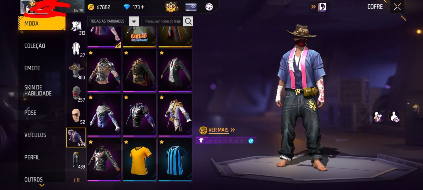 CONTA DE FREE FIRE (FF) SEMI FULL PASSE COM RAGNAROK E PÉ DESCALÇO