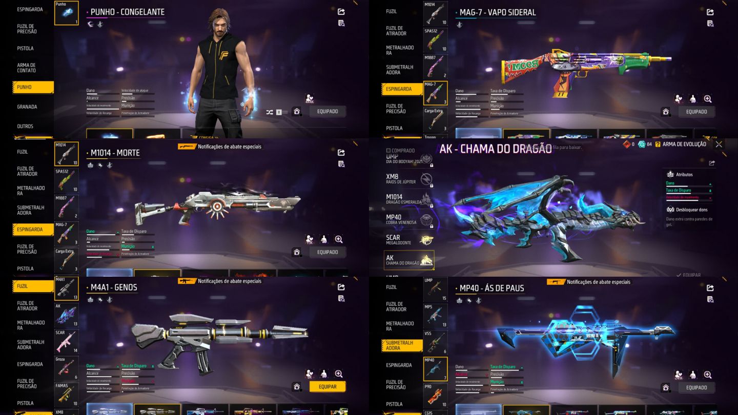 Conta de Free Fire com ID raro e várias skins raras