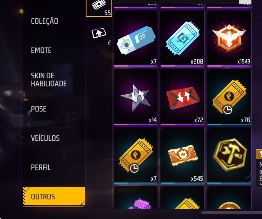 Conta Free Fira com skins de passes antigos