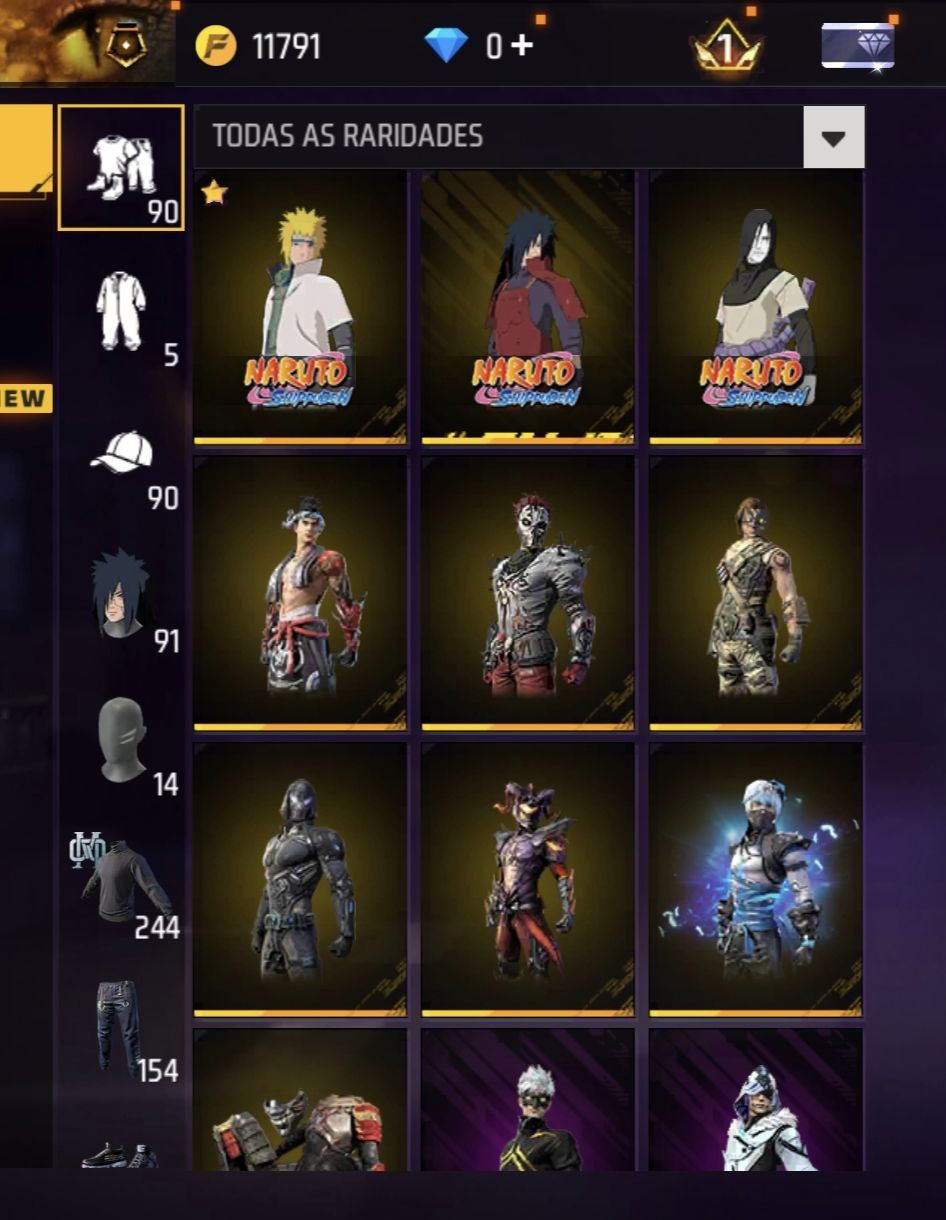 Conta antiga de free fire com algumas skins raras de incubadora e passe