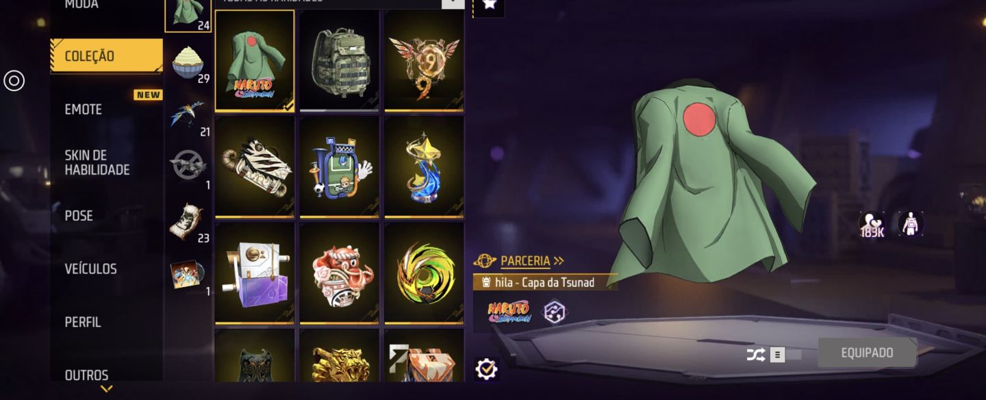 CONTA DE FREE FIRE NARUTO E SASUKE