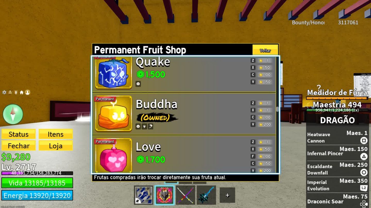 BLOX FRUITS/ Dragon Perm, Kitsune Perm, Tiger perm skin lobo, Budddha perm.