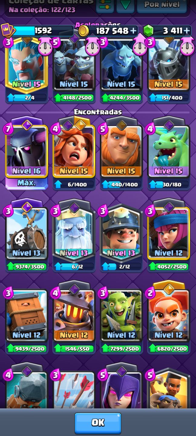 Conta de Clash Royale, com 14K de troféus, liga 3, competitiva e 2.6 full