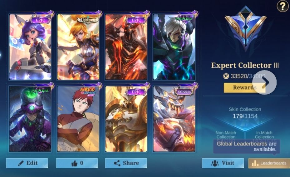 Conta mobile legends 179 skins