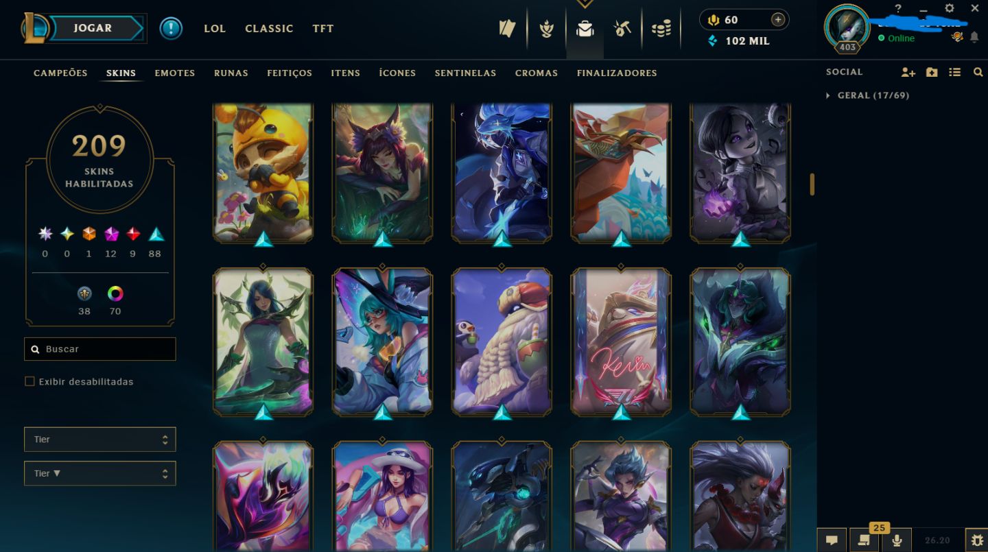 Conta rara LOL mono Kayn + detalhes descrição