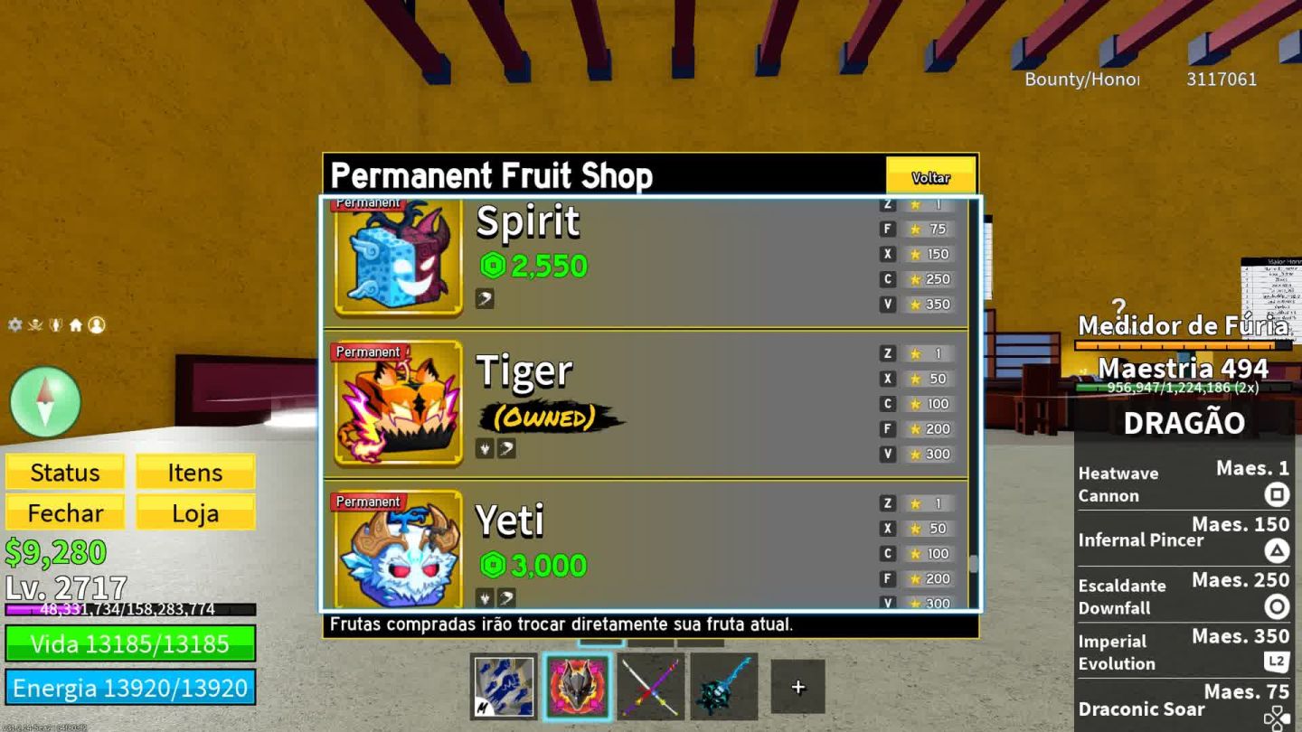 BLOX FRUITS/ Dragon Perm, Kitsune Perm, Tiger perm skin lobo, Budddha perm.