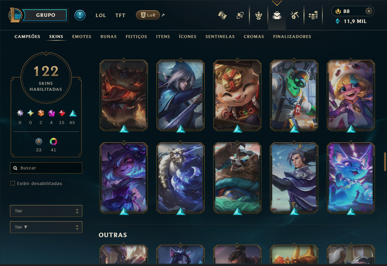 Conta Full Acesso LoL - 168 CH | 122 SKINS | HONRA 5 | TFT SKINS | 443K TK