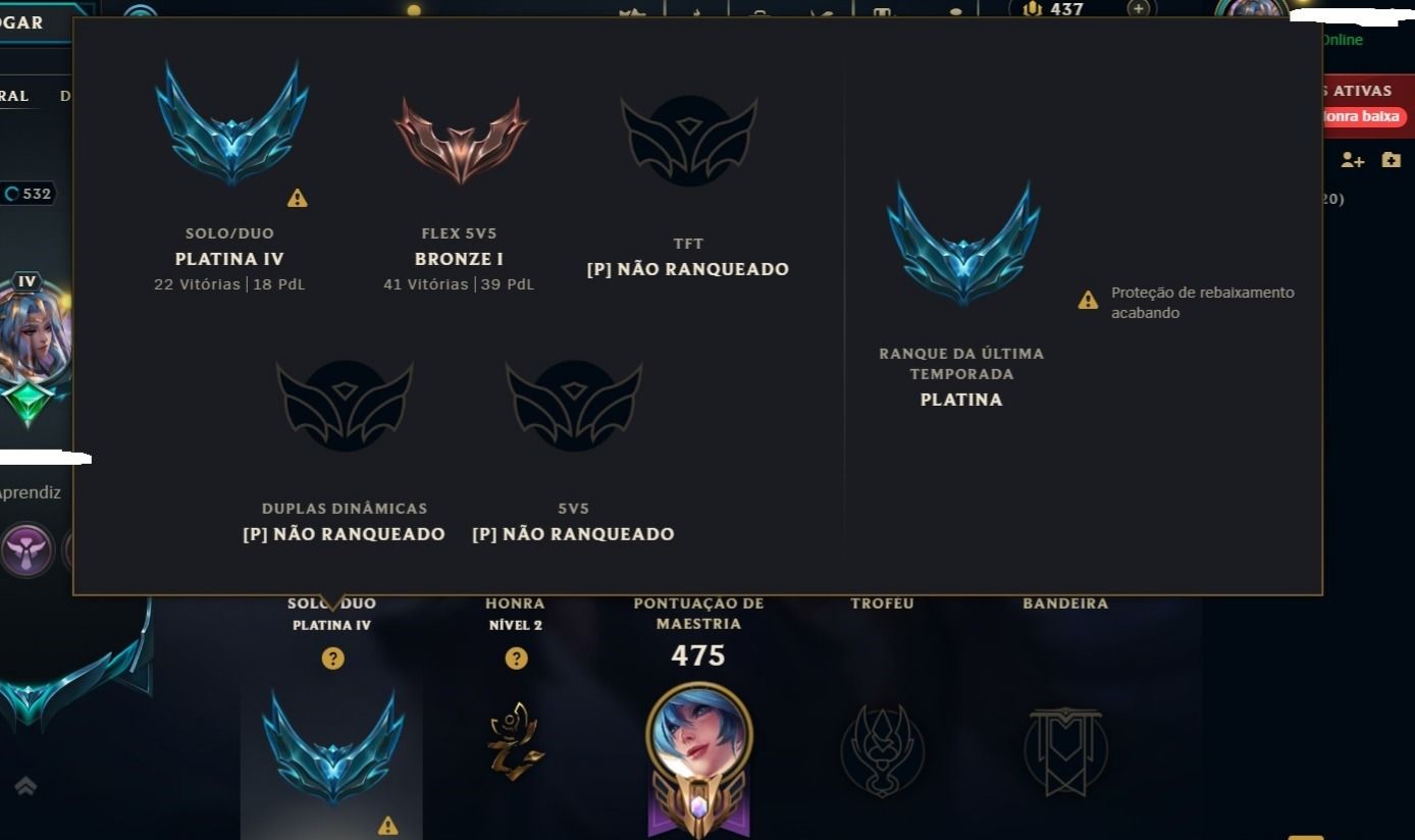 Conta LOL PLATINA(EX ESM3), TODOS os champs! MAIN SONA, MISS, AHRI, LUX, ZYRA.