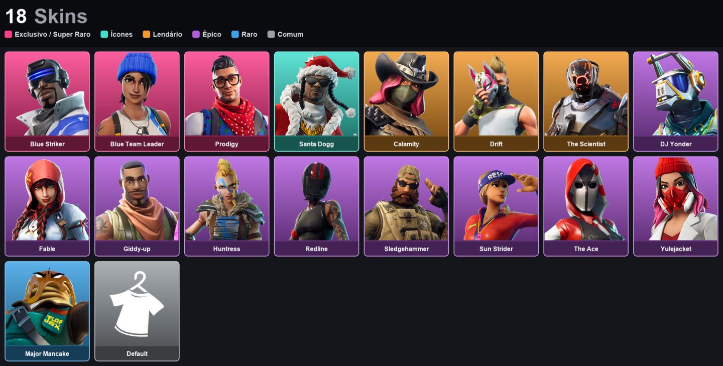 Conta 18 Skins -BLUE TEAM LEADER - PRODIGY - BLUE STRIKER - SANTA DOGG