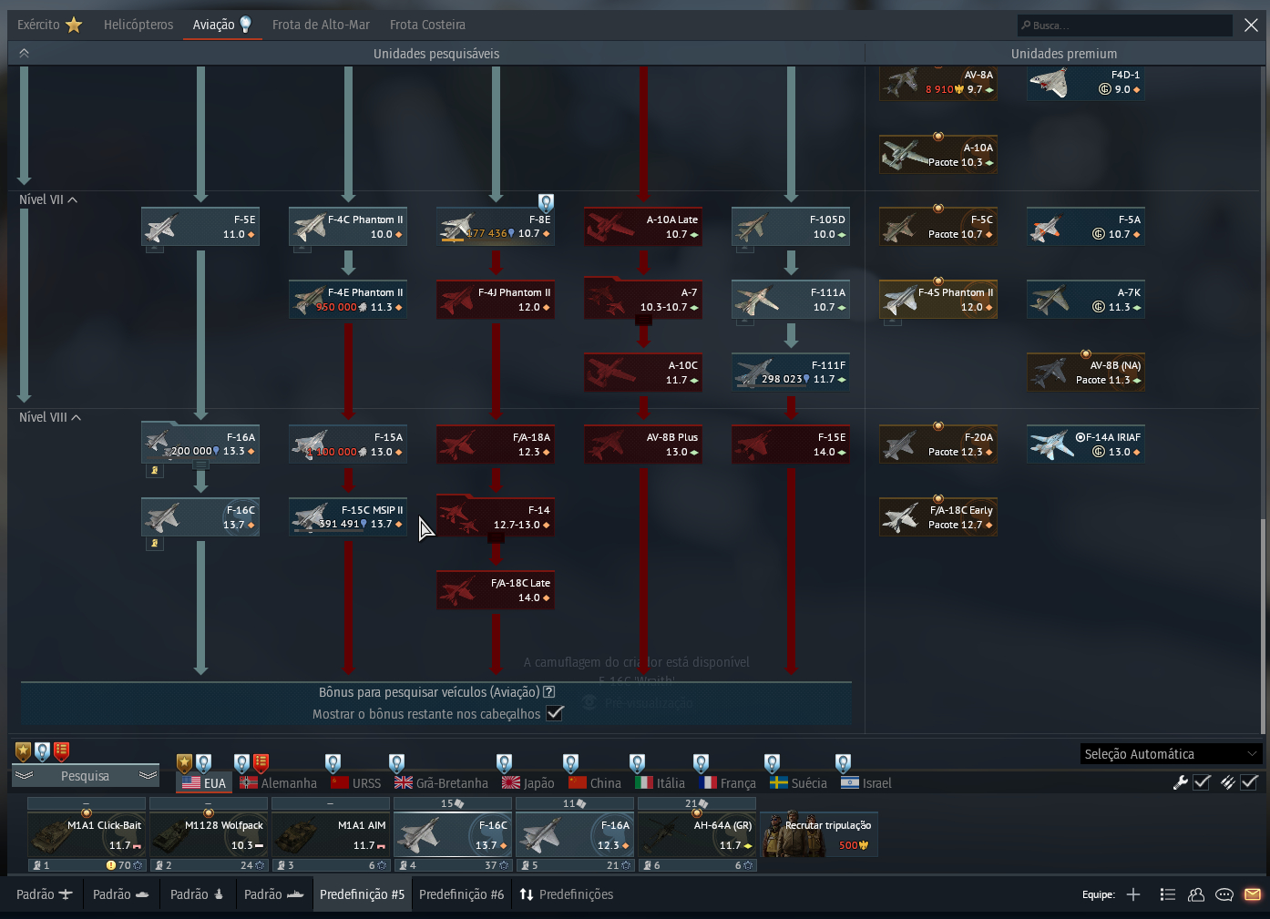 CONTA WARTHUNDER TOP TIER USA(PREMIUM E ARVORE AVIAÇÃO) E USRR - NEGOCIAVEL